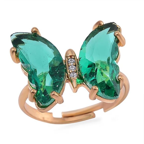 NEW Girl's Green Glass and Green Aventurine Beaded Butterfly Bracelet and Ring - Picture 2 of 4